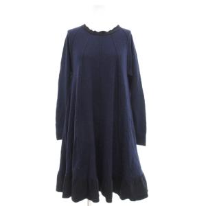ワンピース ニット ラメ ひざ丈 長袖 38 紺 ネイビー /JS