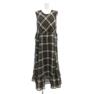 ワンピース マキシ ロング ノースリーブ チェック柄 茶 ブラウン /JS