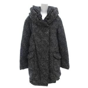 美品 中綿ジャケット フード ドロスト モヘア混 M グレー 白 ホワイト 黒 ブラック /KR