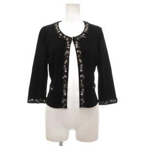 カーディガン ビジュー スパンコール 七分袖 2 黒 ブラック /NU