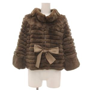 ファージャケット ラビットファー リボン 長袖 2 茶 ブラウン /NU