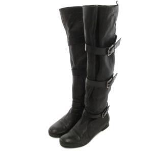 ベルトブーツ ロング レザー 本革 36 黒 ブラック /UO