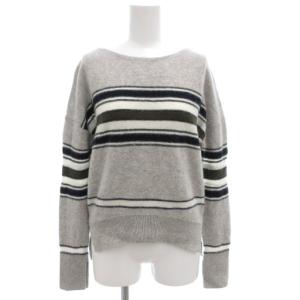 ニット セーター プルオーバー 長袖 モヘア混 カシミア混 ボーダー S グレー 12-02-84-02624