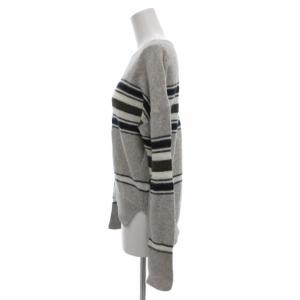 MACPHEE ニット セーター プルオーバー 長袖 モヘア混 カシミア混 ボーダー S グレー 12-02-84-02624