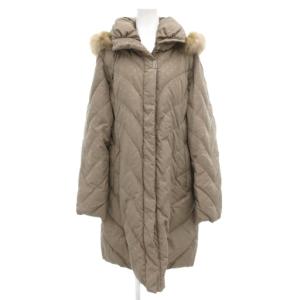 ダウンコート ロング LL ベージュ フード付き ブルーフォックスファー キルティング ドット柄 /GV