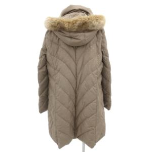 BALMAIN ダウンコート ロング LL ベージュ フード付き ブルーフォックスファー キルティング ドット柄 /GV