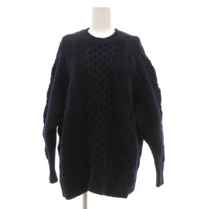 アランケーブルニットプルオーバー セーター 長袖 F 紺 ネイビー /UO