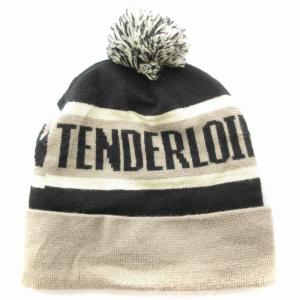 CAPAMERICA USA製 ニット帽 帽子 ワッチキャップ ロゴ 編み込み ポンポン ベージュ /AE