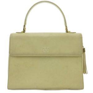 ハンドバッグ レザー 本革 白 ホワイト Vロゴ タッセル /AE