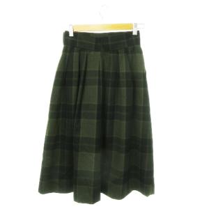 YVES SAINT LAURENT フレアスカート ロング タック ハイウエスト ウール チェック S 緑 グリーン /MN23 GY44