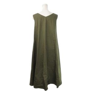 LANVIN en Bleu ワンピース ロング ノースリーブ Vバック 薄手 38 M 緑 カーキ /MN12 GY44