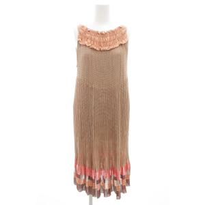 ノースリーブワンピース ひざ丈 シャーリング フリル 40 サーモンピンク グレー /GV GY44