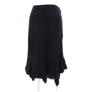 フレアスカート フリンジ カットオフ ひざ丈 M 紺 ネイビー /JS GY44