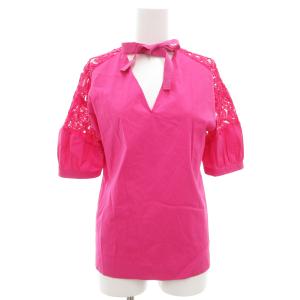 ブラウス カットソー 半袖 Vネック レース切替 38 ピンク /GV GY44