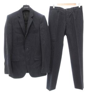 ヴィンテージ セットアップ スーツ ジャケット 総裏地 シングル パンツ ストライプ 紺 ネイビー  /AE