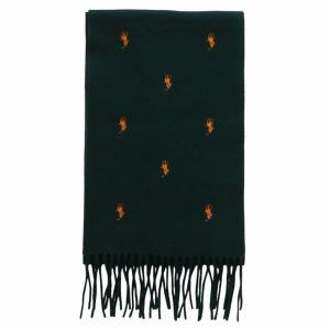 マフラー ストール ウール フリンジ ポニー ロゴ 刺繍 総柄 緑 グリーン オレンジ /XZ GY03