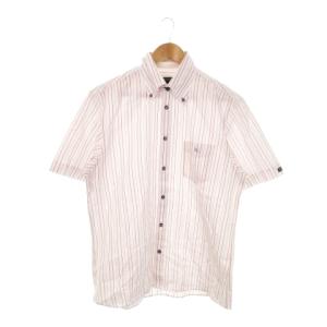 ボタンダウンシャツ 半袖 ストライプ ロゴ 刺繍 3 L ピンク /MN19 GY03