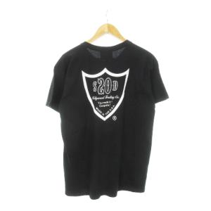 Tシャツ カットソー ラウンドネック 丸首 半袖 ウルトラコットン ロゴ プリント L 黒 ブラック /MN18