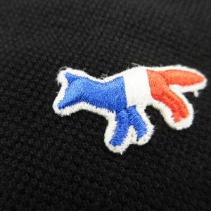 Maison Kitsuné ポロシャツ 半袖 ロゴワッペン トリコロール 鹿の子 コットン S 黒 ブラック /AH21 GY03