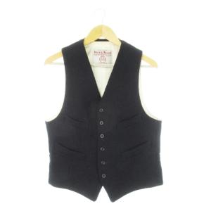 × ハリスツイード Harris Tweed ベスト ジレ ツイード ベルト コーデュロイ L 紺 ネイビー
