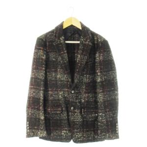 テーラードジャケット ツイード 起毛 背抜き 厚手 アルパカ モヘヤ チェック 46 S 黒 ブラック