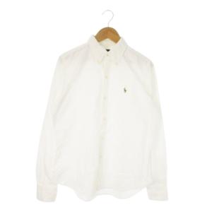ボタンダウンシャツ 長袖 コットン ワンポイント ロゴ刺繍 11 白 ホワイト /AO13
