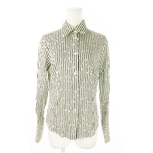 シャツ レギュラー 長袖 コットン ストライプ 花柄 総柄 リボン 42 M 白 ホワイト /AO10