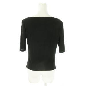 Max Mara カットソー カウルネック 五分袖 ストレッチ とろみ ラインストーン ロゴ L 黒 ブラック /AO12