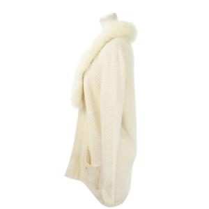 BLUGIRL カーディガン ニット ロング トッパー 長袖 カシミヤ混 フォックスファー付 毛皮 ロゴプレート 38