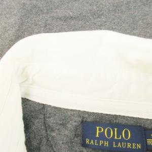 POLO RALPH LAUREN ラガーシャツ 長袖 配色 ロゴ刺繍 コットン S グレー /AH23