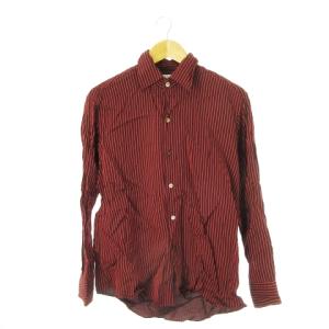シャツ レギュラー 長袖 シャリ感 ストライプ M 茶 ブラウン ワイン /CK2