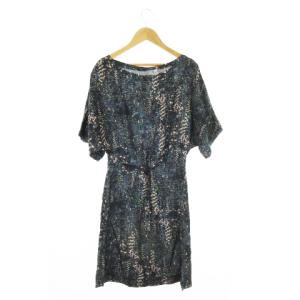 SEE BY CHLOE シルクワンピース ミニ 半袖 絹 プリント 総柄 モザイク 小さいサイズ USA2 XS 緑 グリーン