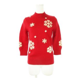 Woman ニット セーター ハイネック 七分袖 刺繍 ノルディック 雪の結晶 M 赤 レッド /CK12