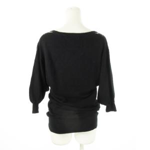 BURBERRY BLUE LABEL ニット セーター デコルテ 七分袖 コットン カシミヤ アーガイル インターシャ 38 M 黒 ブラック