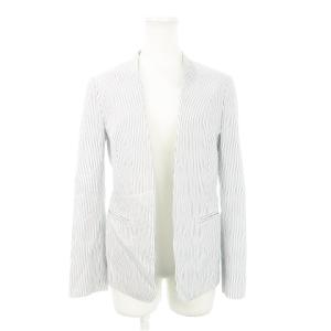 ノーカラージャケット 薄手 ストライプ 38 M 青 ブルー 白 ホワイト /AH4