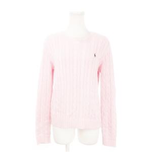 ニット セーター ラウンドネック 長袖 コットン ロゴ刺繍 ワンポイント M ピンク /AH10