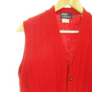 Polo by Ralph Lauren ベスト ジレ ニット 前開き Vネック ウール アラン柄 M 赤 レッド /AH14
