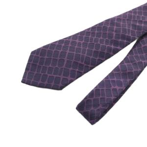 EMPORIO ARMANI ネクタイ レギュラータイ シルク 絹 総柄 格子状 ストライプ イタリア製 紫 パープル 黒 ブラック