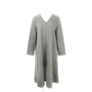 ワンピース ひざ丈 Vネック 長袖 ウール ストレッチ 大きいサイズ 46 XXL グレー /AH13