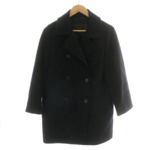 近年モデル ピーコート Pコート ミドル ハーフ アウター ウール 総裏地 38 M 紺 ネイビー 黒