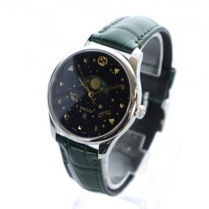 GUCCI Gタイムレス 腕時計 クォーツ ムーンフェイズ レザーベルト デイト カレンダー付き