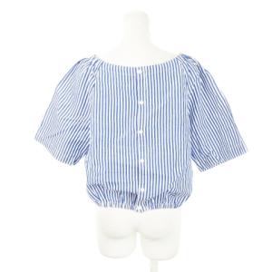 JOURNAL STANDARD 半袖ブラウス オフショルダー デコルテ 半袖 3way リネン混 麻 バルーンシルエット ストライプ 青