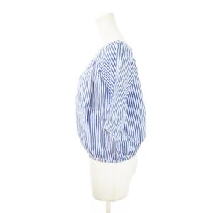 JOURNAL STANDARD 半袖ブラウス オフショルダー デコルテ 半袖 3way リネン混 麻 バルーンシルエット ストライプ 青