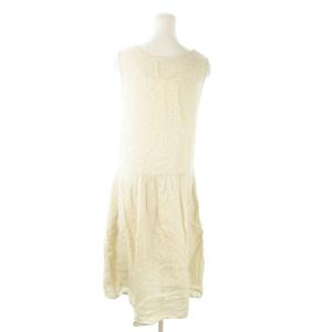 MARGARET HOWELL リネンワンピース ミモレ ロング ノースリーブ 麻 ドット 総柄 2 M ベージュ /AO11