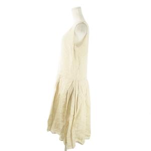 MARGARET HOWELL リネンワンピース ミモレ ロング ノースリーブ 麻 ドット 総柄 2 M ベージュ /AO11