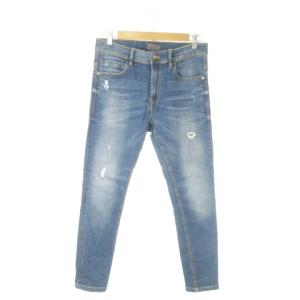 デニムパンツ ジーンズ テーパード アンクル ストレッチ ダメージ加工 40 L 青 ブルー /AO22