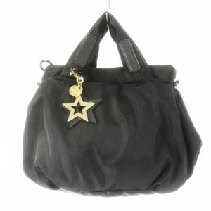 ハンドバッグ 2way ショルダーバッグ ナイロン レザー 革 ロゴ型押し 星モチーフチャーム 黒 ブラック