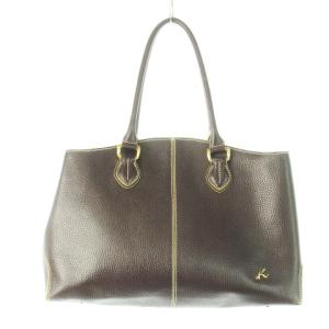 2 トートバッグ ハンドバッグ レザー 革 シボ革 ロゴ ステッチ 茶 ブラウン /CK3 GY12