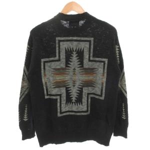 ニット セーター オルテガ ノルディック 長袖 コットン クルーネック プルオーバー S 黒 ブラック