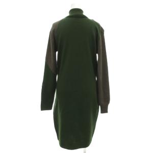 MOSCHINO ニットワンピース ひざ丈 長袖 タートルネック 変形 カーディガン風 ウール イタリア製 カーキ /GV